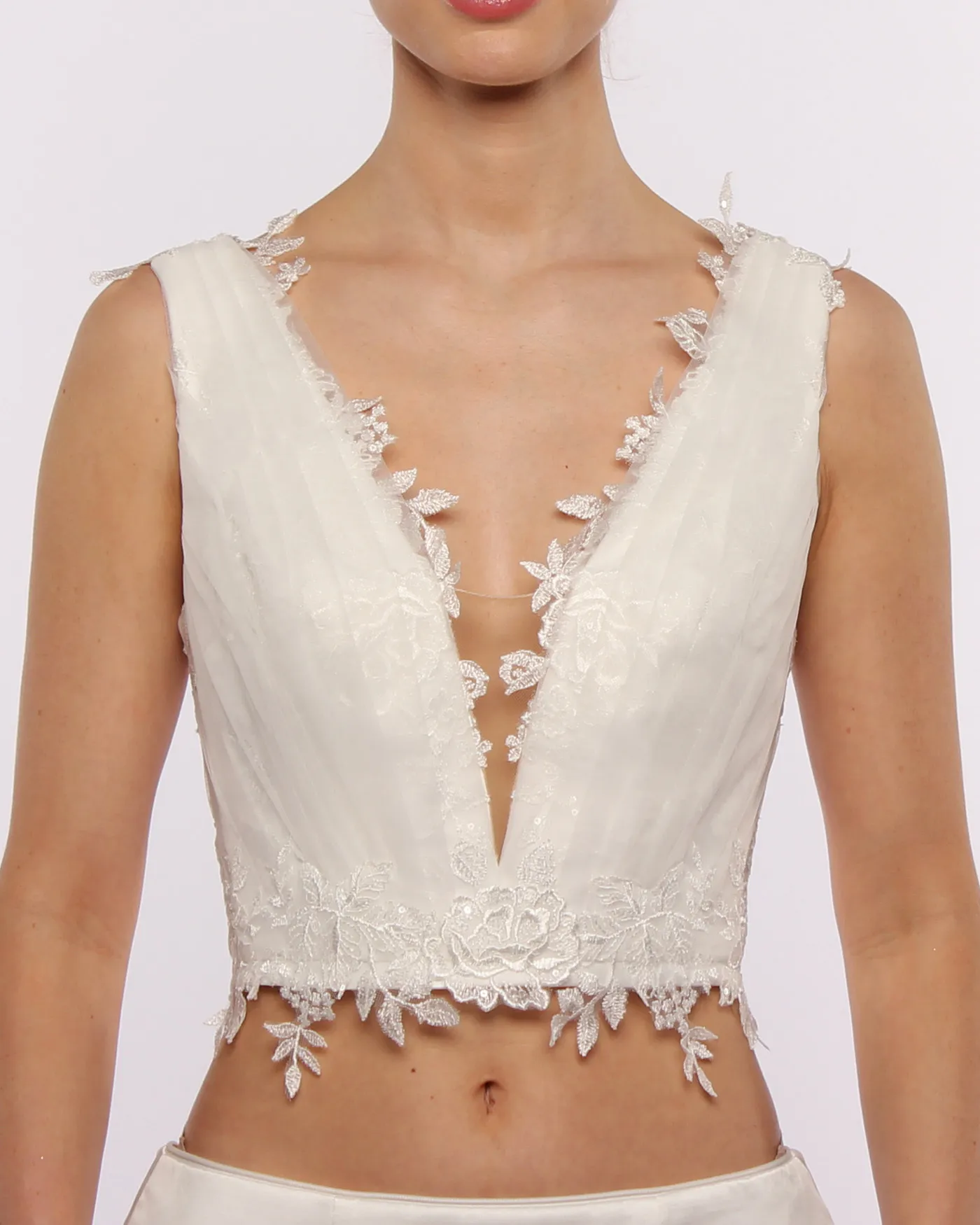 bridal top with mesh and lace