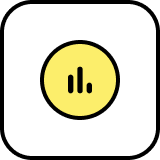 Yellow circular icon with three vertical black bars of varying heights inside on a white rounded square background.