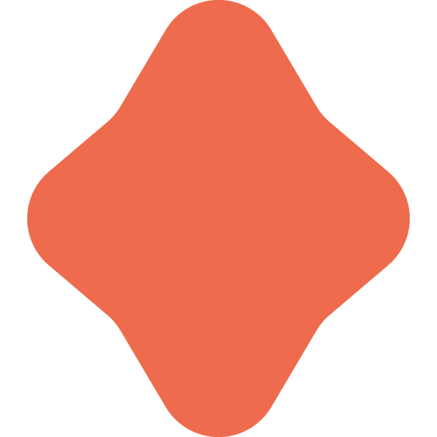 Orange rounded diamond shape with curved edges on a white background.