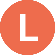 White capital letter L centered on a red-orange circular background.