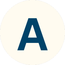 Capital letter A in dark blue inside a cream-colored circle.