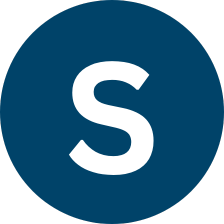 White uppercase letter S centered on a dark blue circular background.