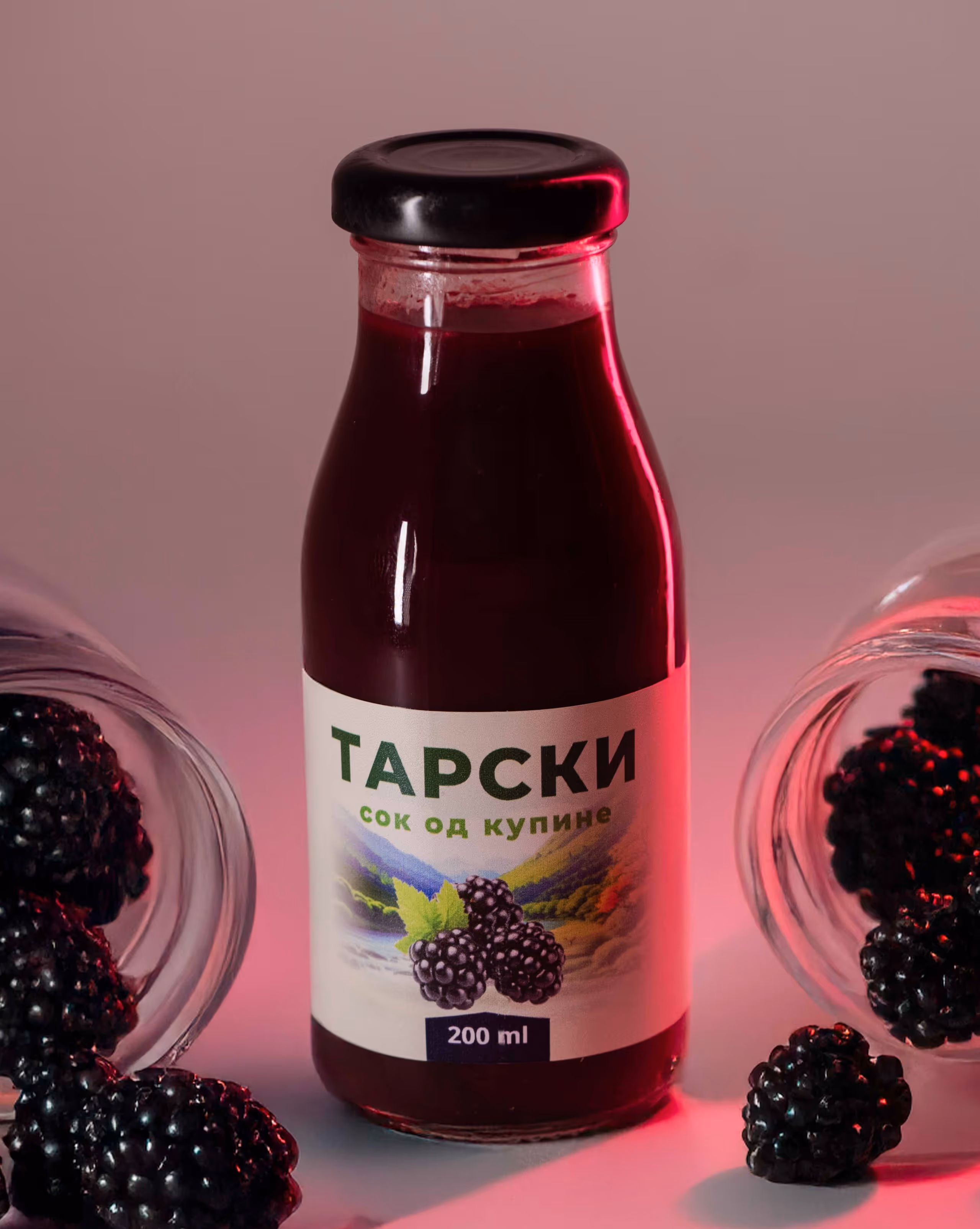 Tarski sok od kupine u staklenoj ambalaži od 200ml.