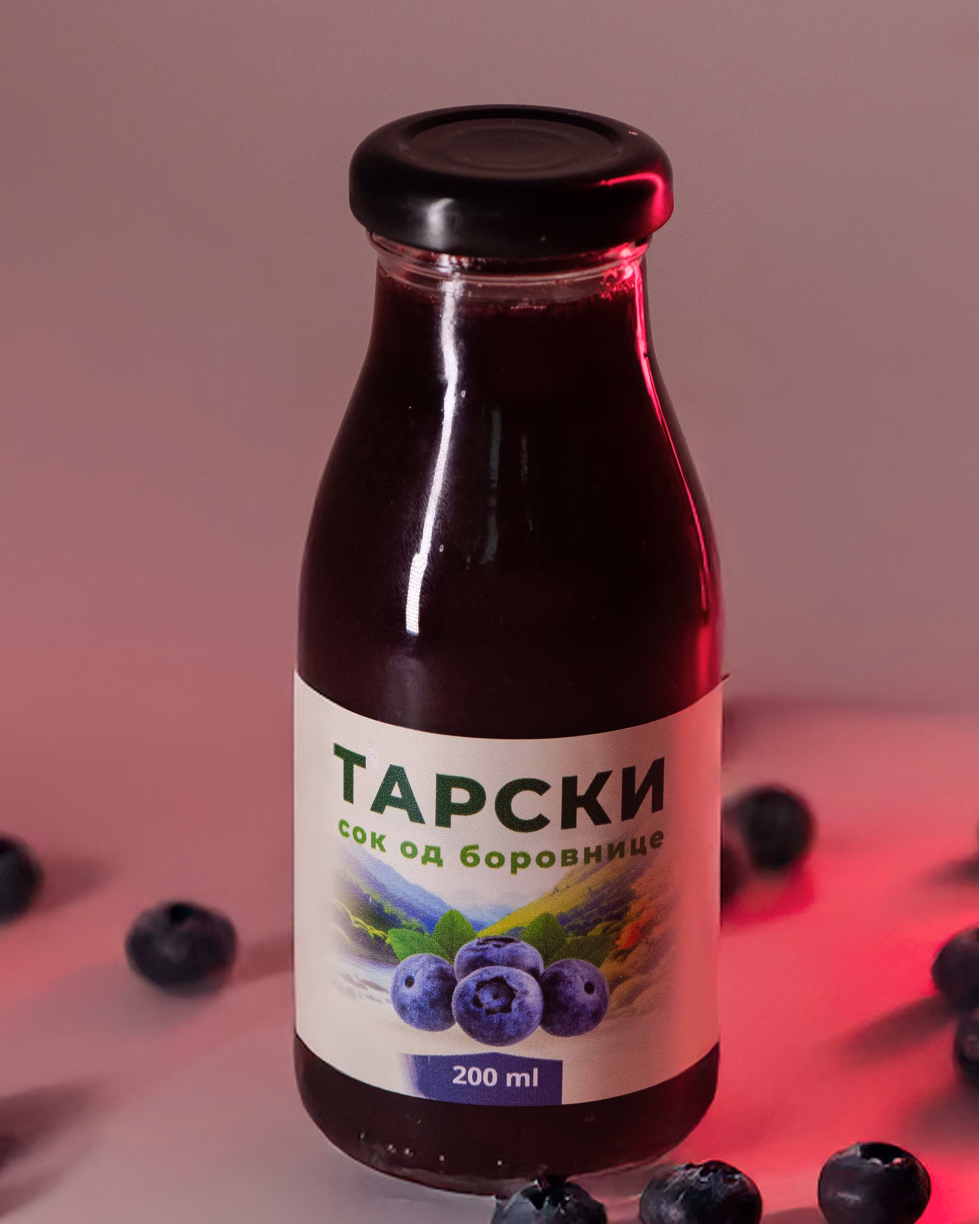 Tarski sok od borovnice u staklenoj ambalaži od 200ml.