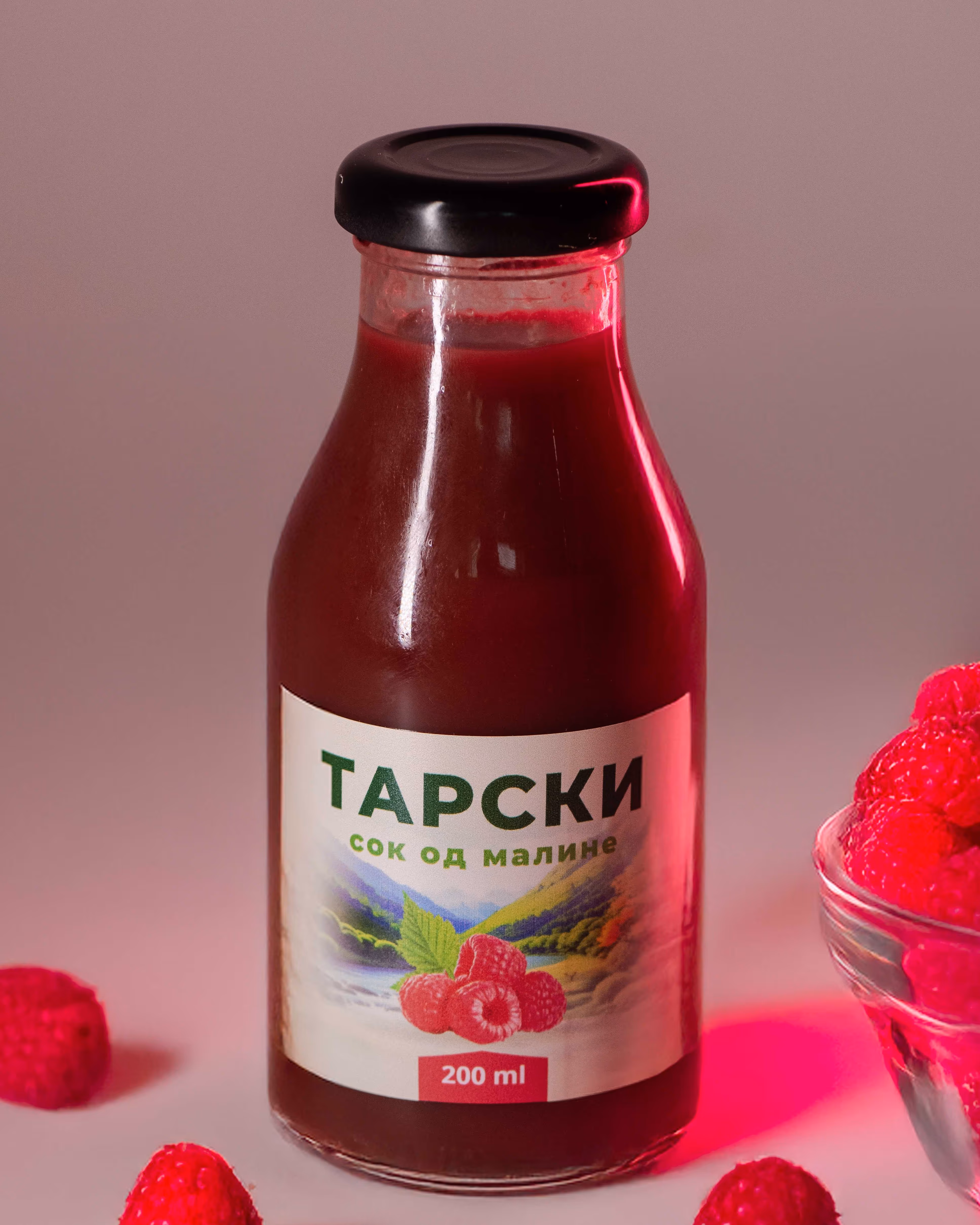Tarski sok od maline u staklenoj ambalaži od 200ml.