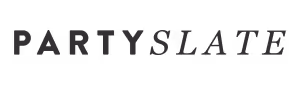 Black text reading 'PARTYSLATE' in bold, distressed uppercase letters on a white background.