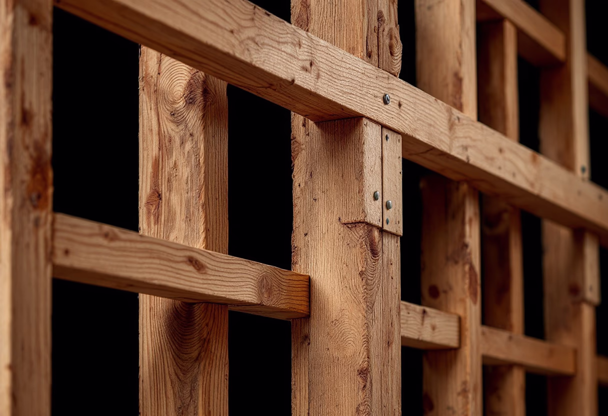 image of intricate wood framing and beams in a high-end construction project