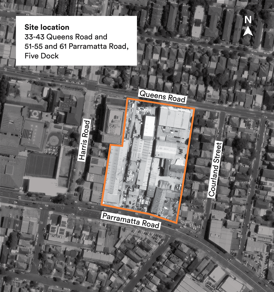 Map showing the site boundary of the proposed TOGA Five Dock village.