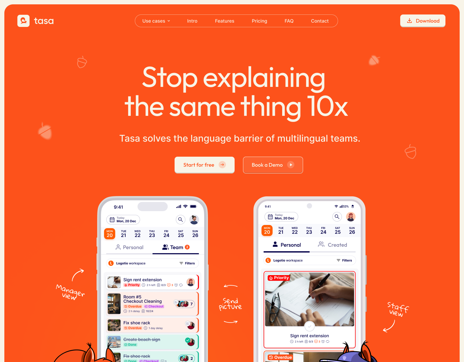 Tasa home page overview