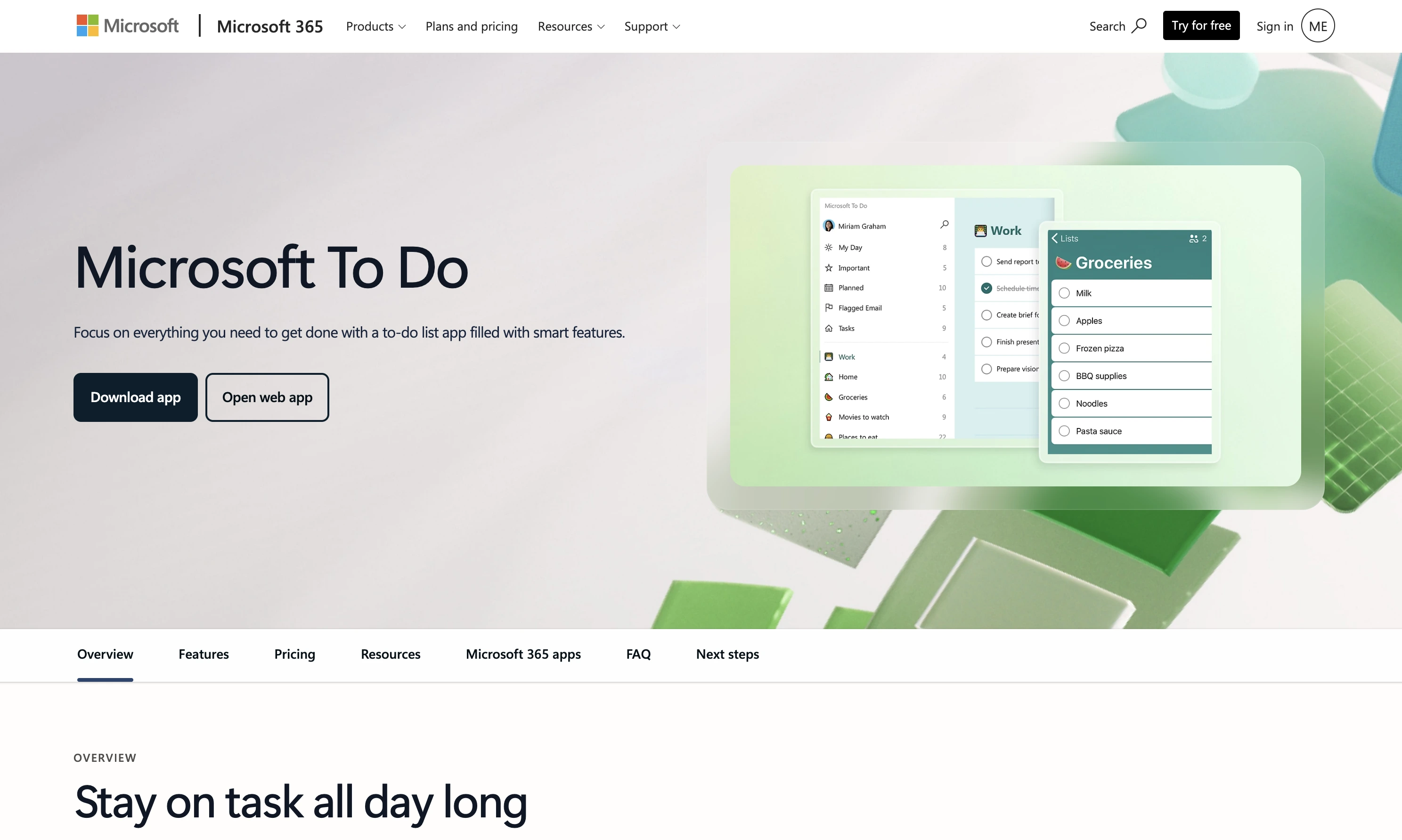 Microsoft To Do website view