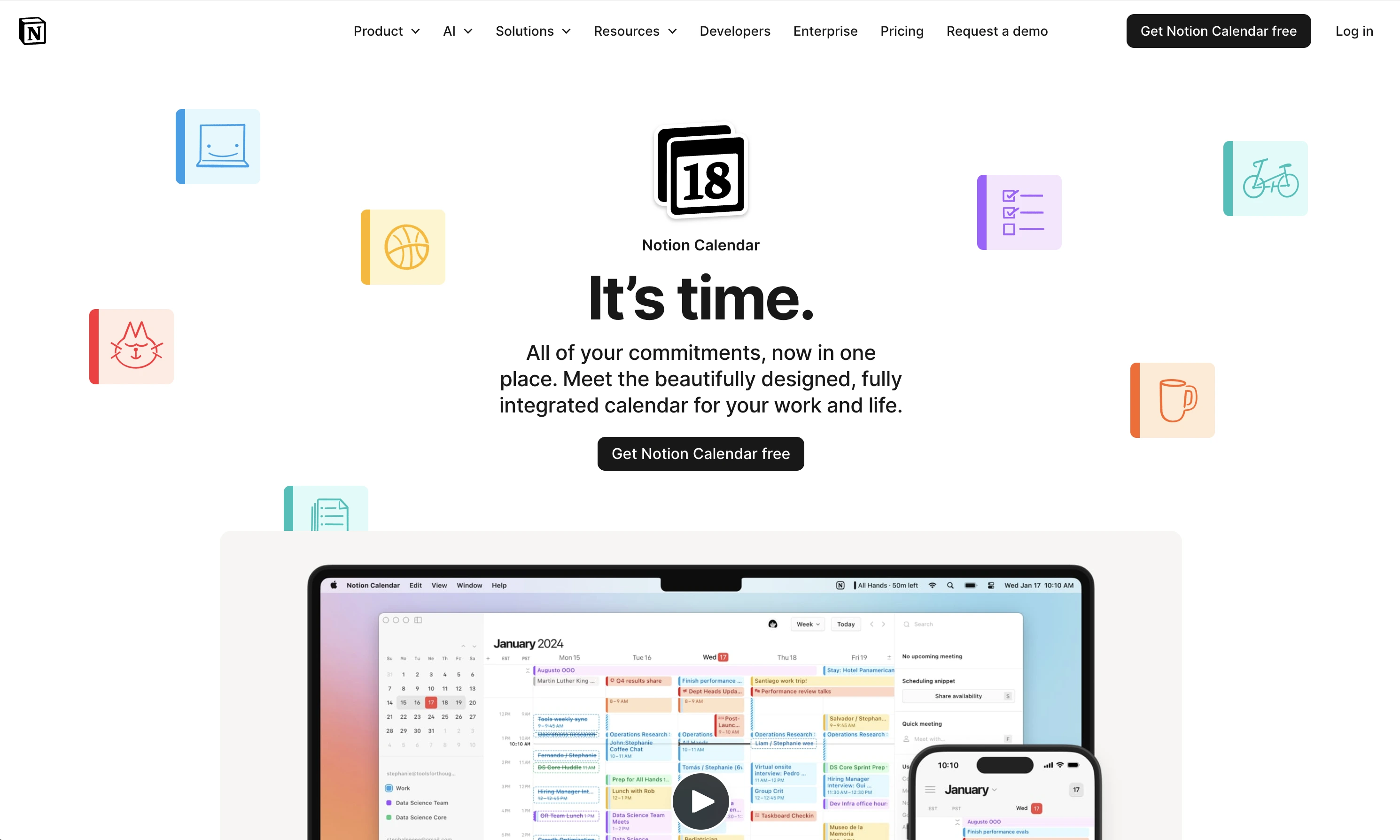 Notion Calendar website view