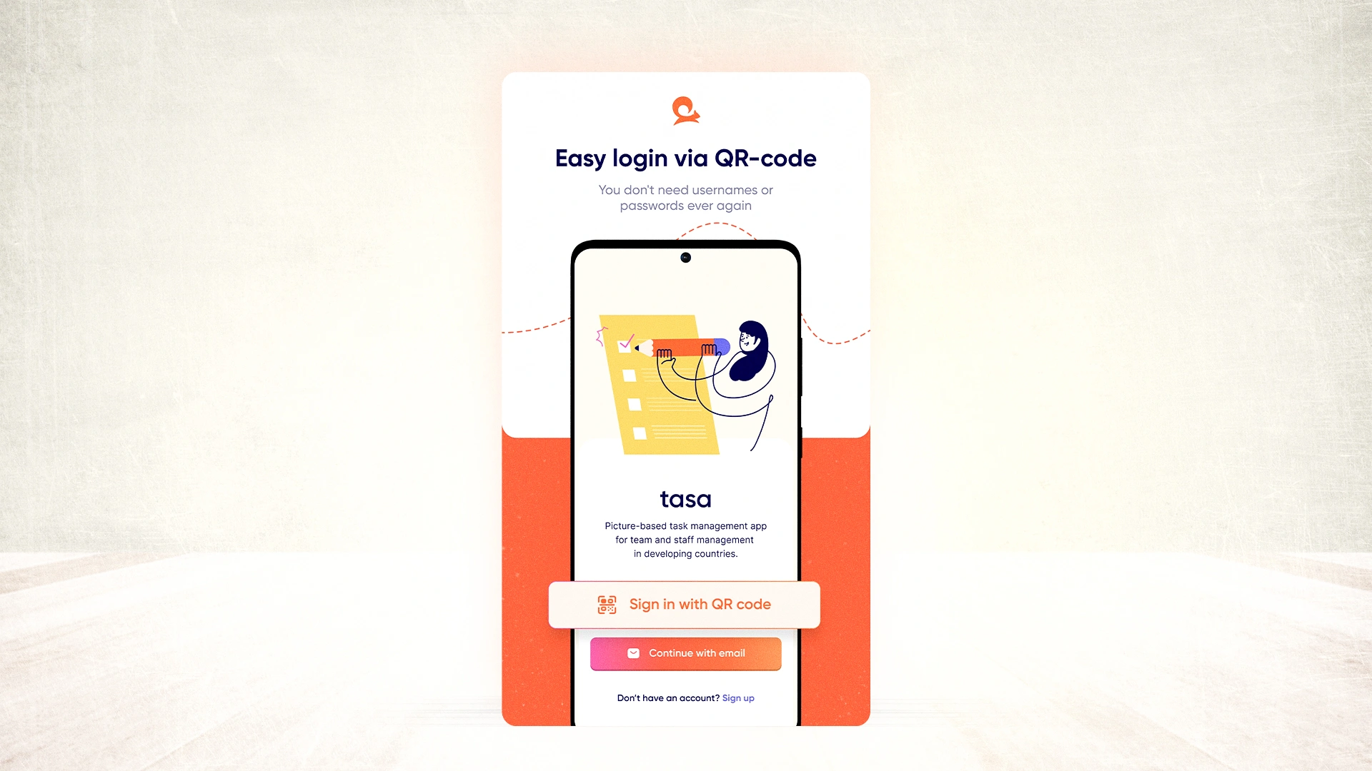 Tasa easy onboarding interface