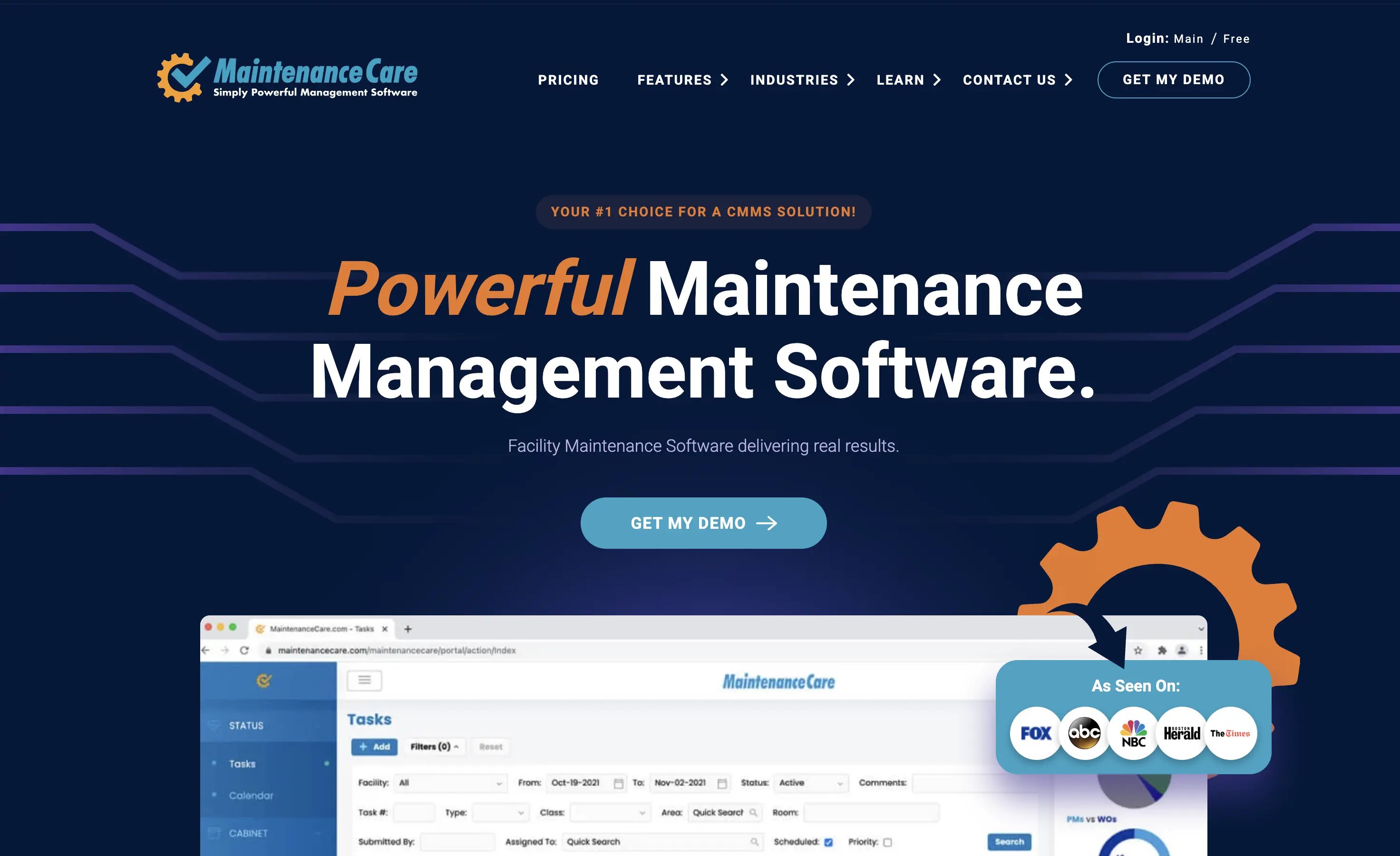 Maintenance Care website view