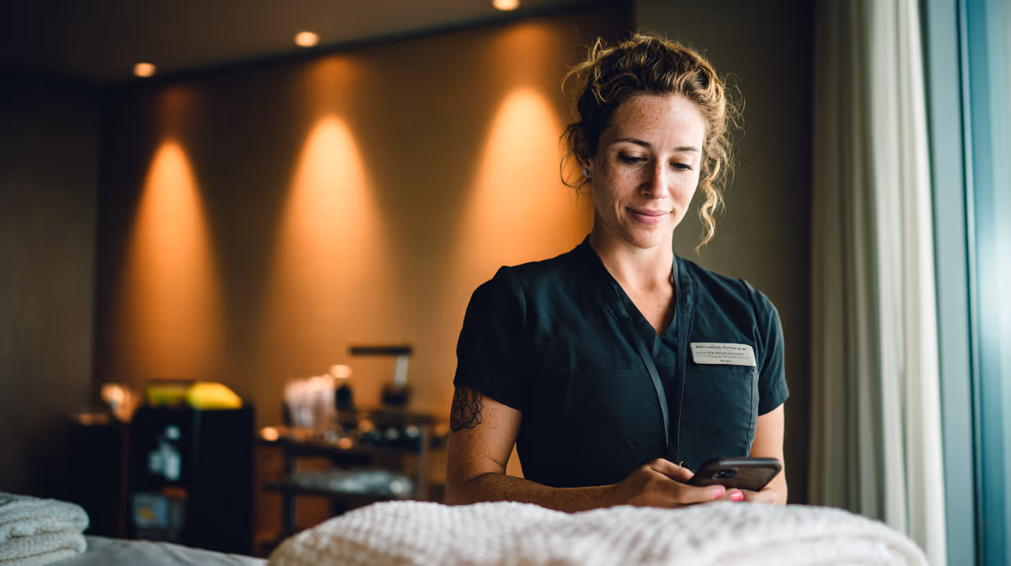 happy airbnb host staff using cleaning task management app