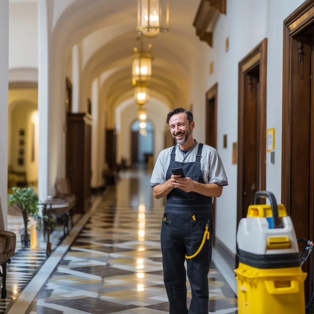 cleaner using housekeeping team checklist
