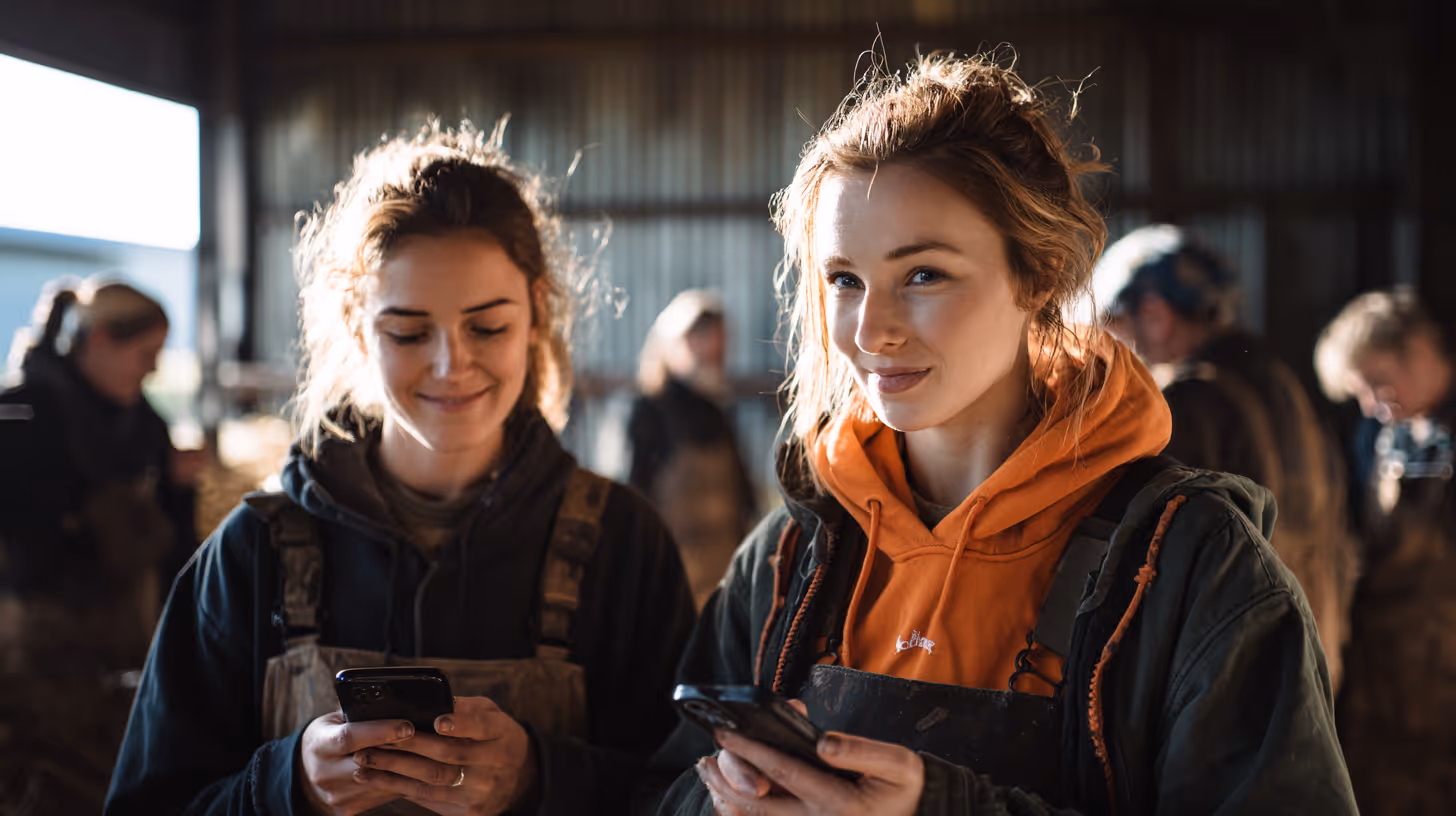 Happy farmers navigating their tasks
