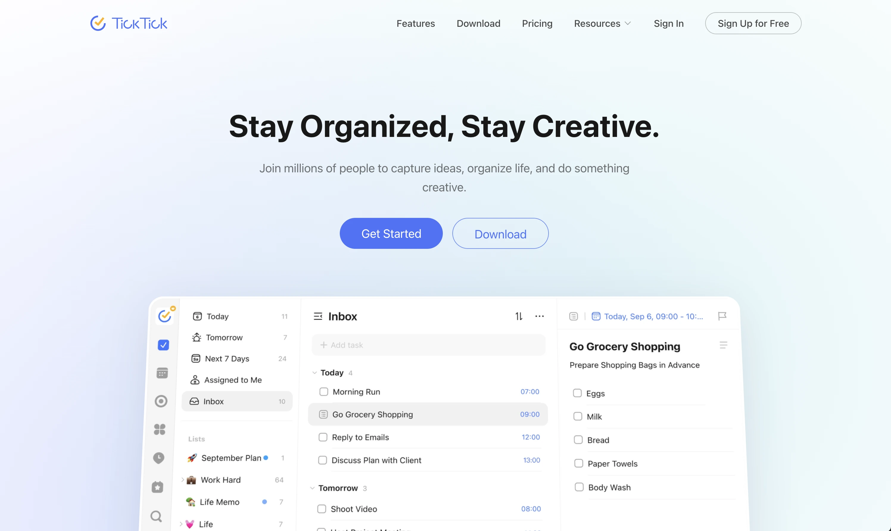 TickTick website preview