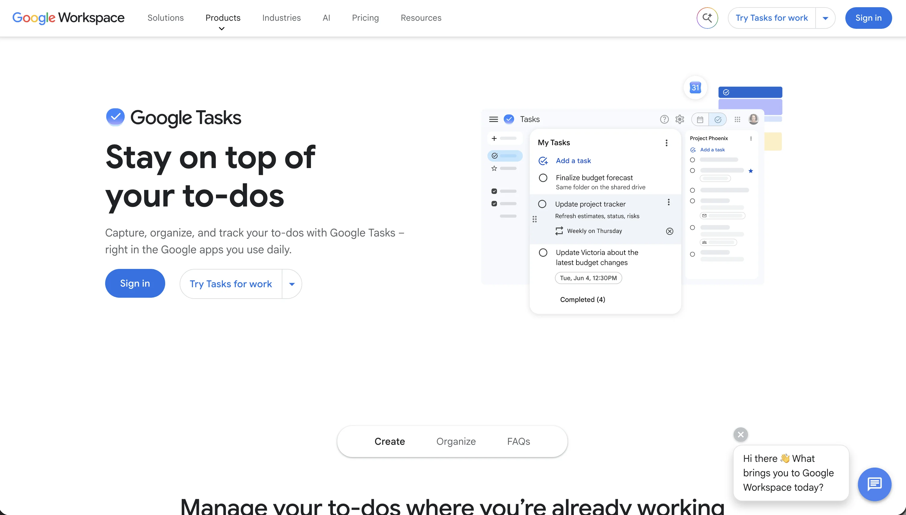 Google Tasks website view