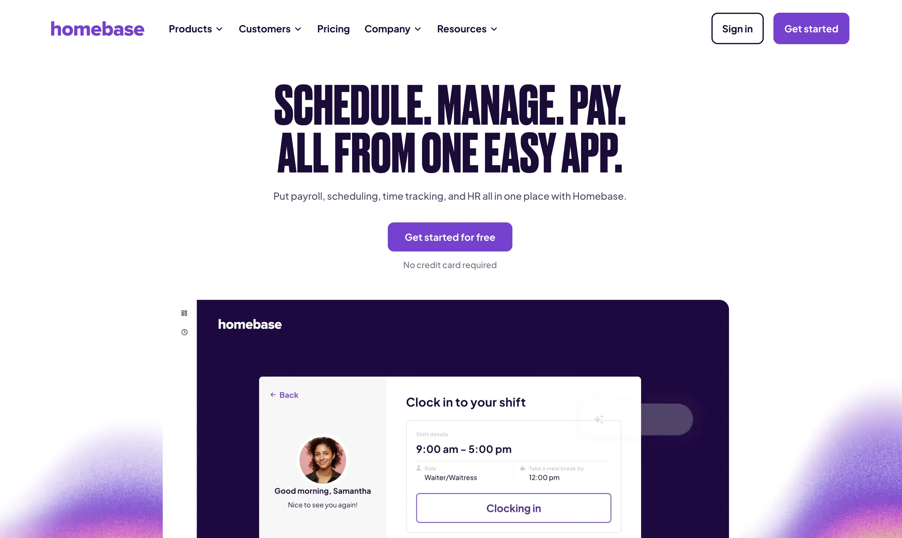 Homebase website view