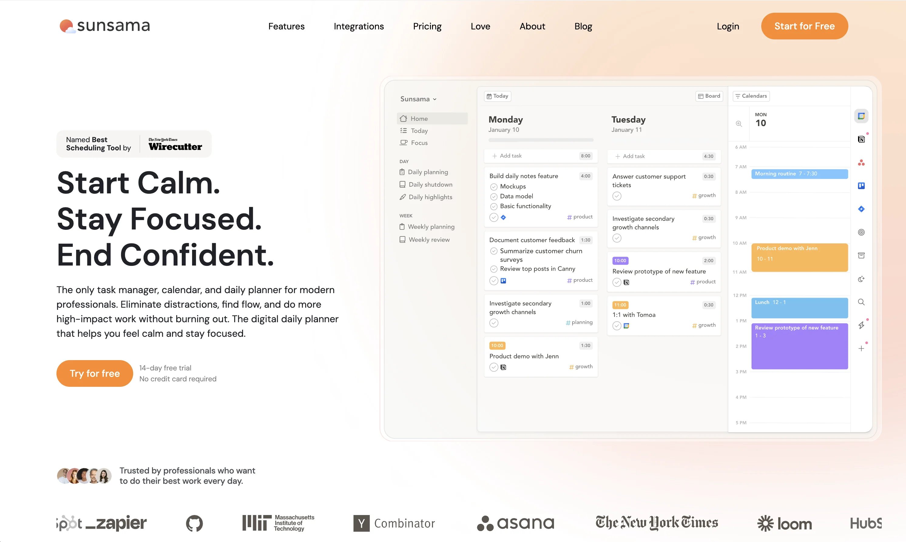 Sunsama website view