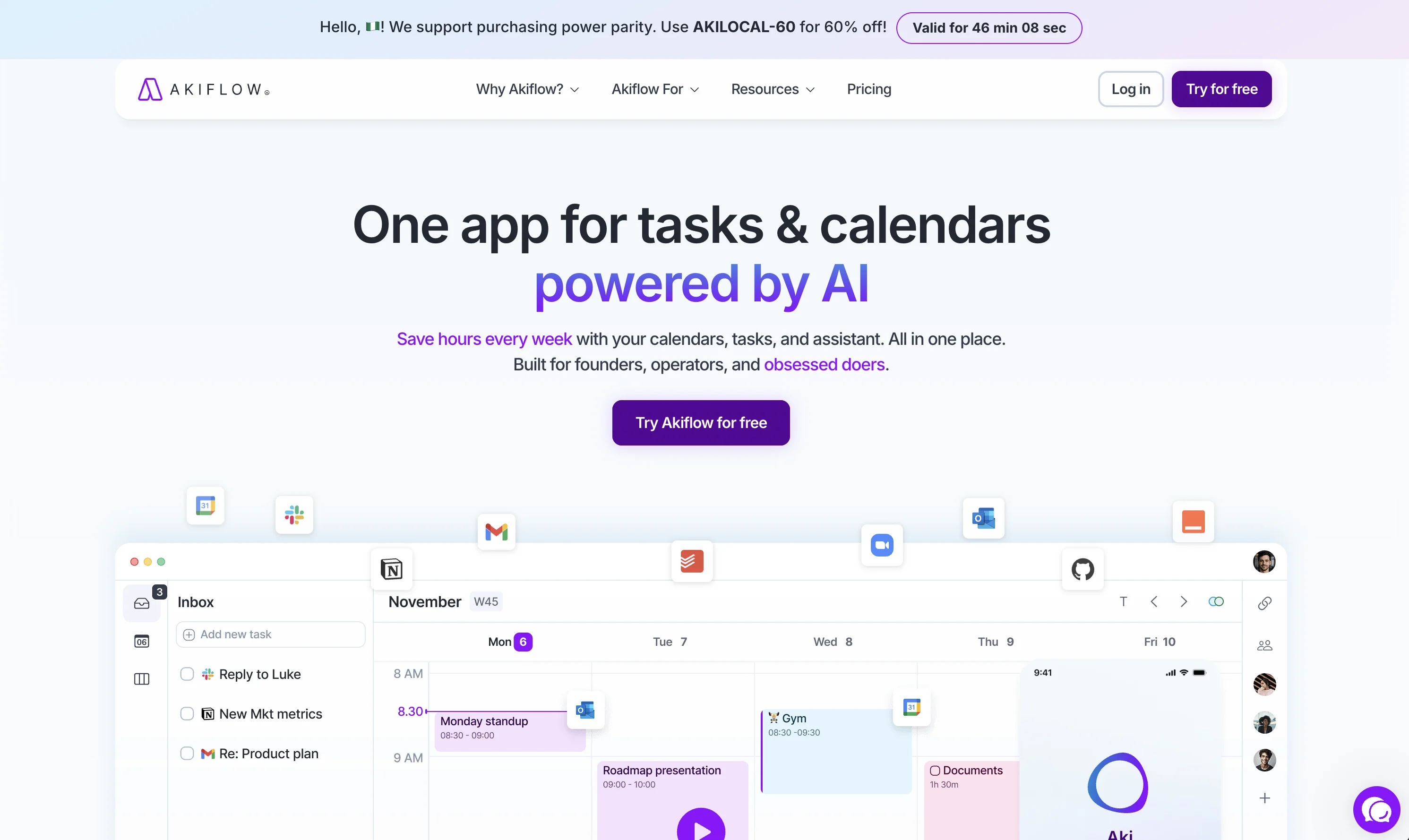 Akiflow website view