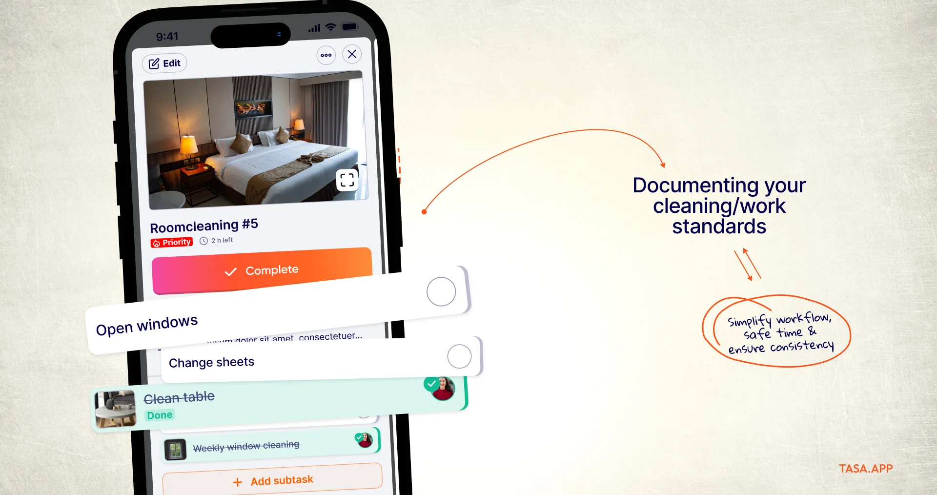 Tasa picture-based documentation & checklist app interface