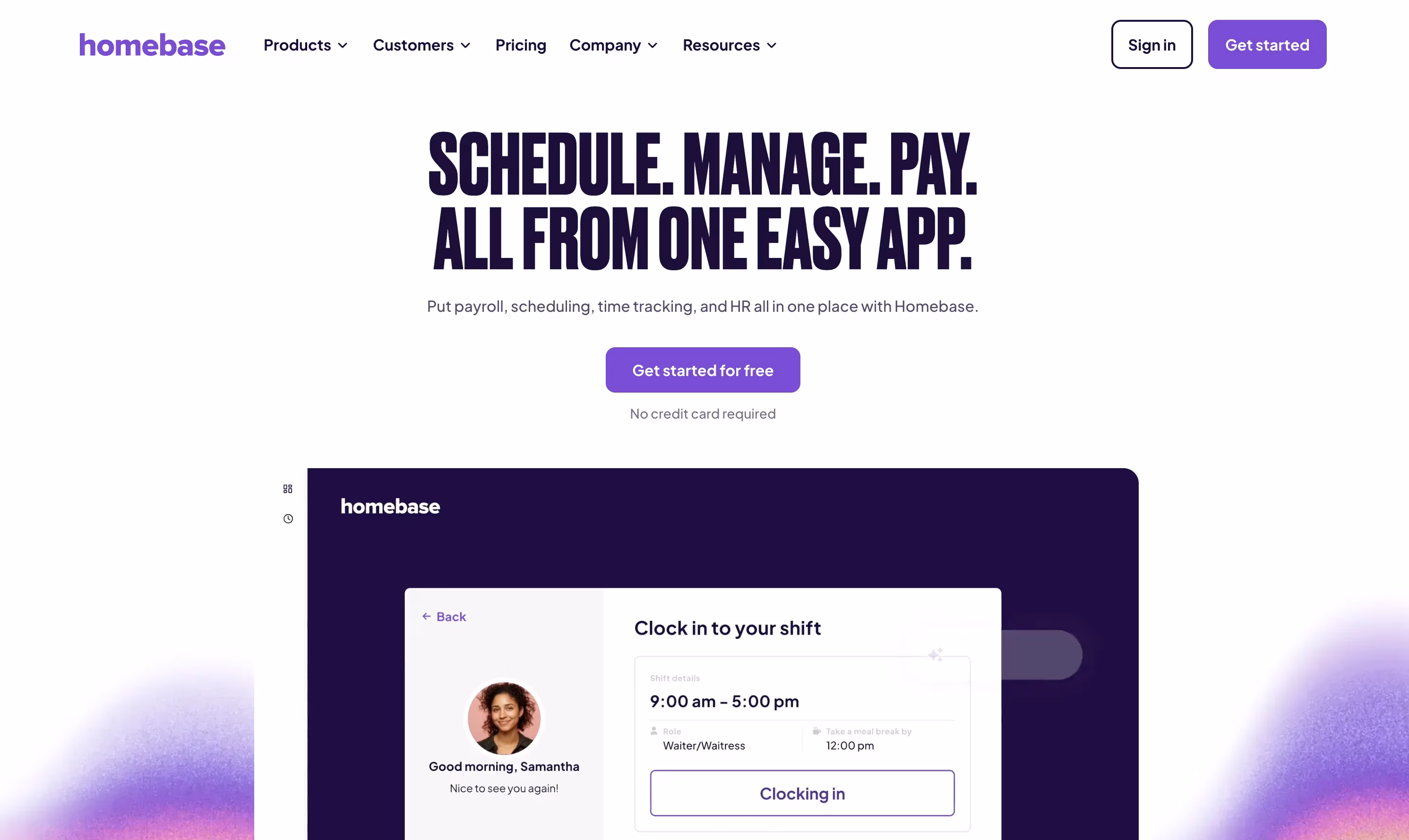 Homebase website view