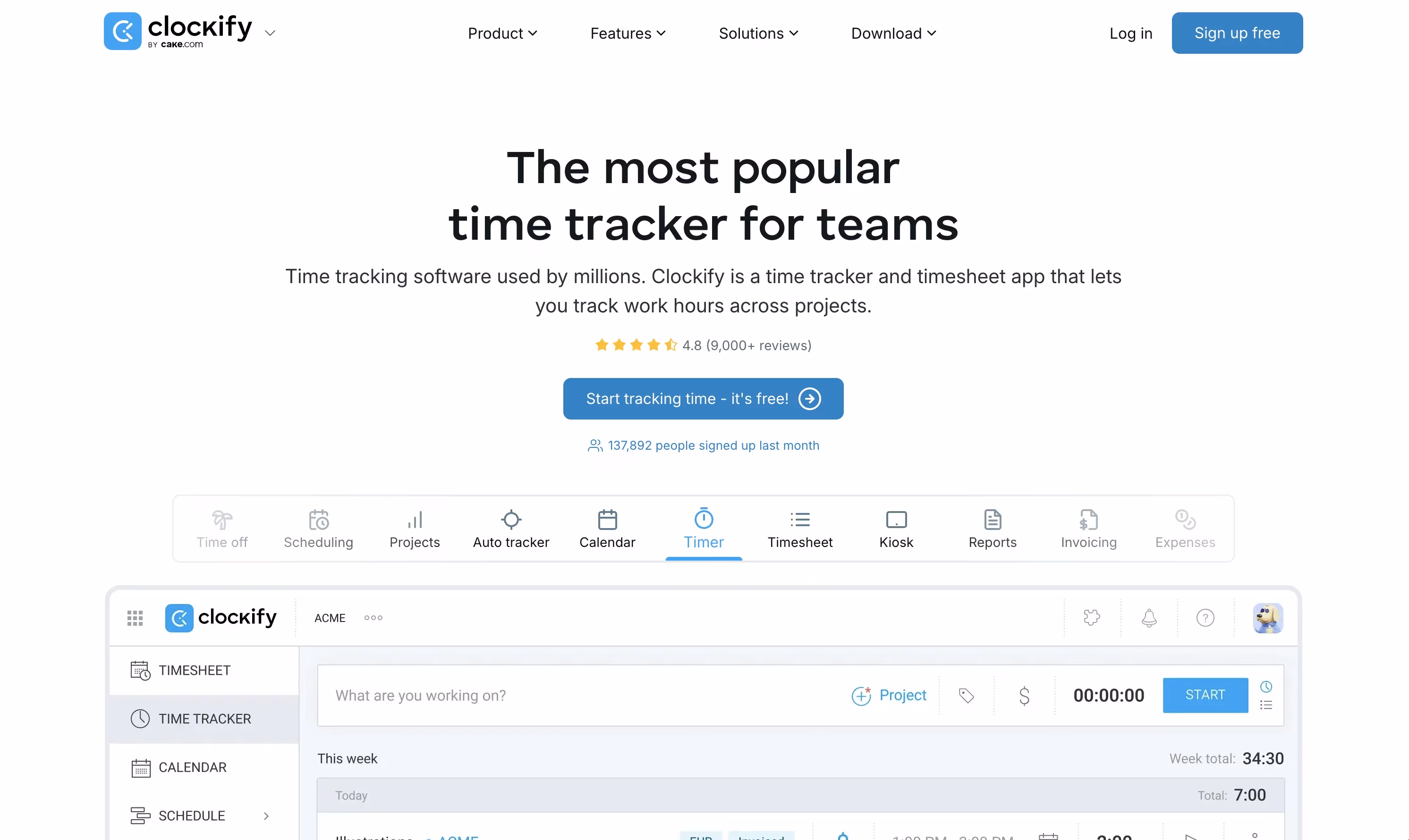 Clockify website view