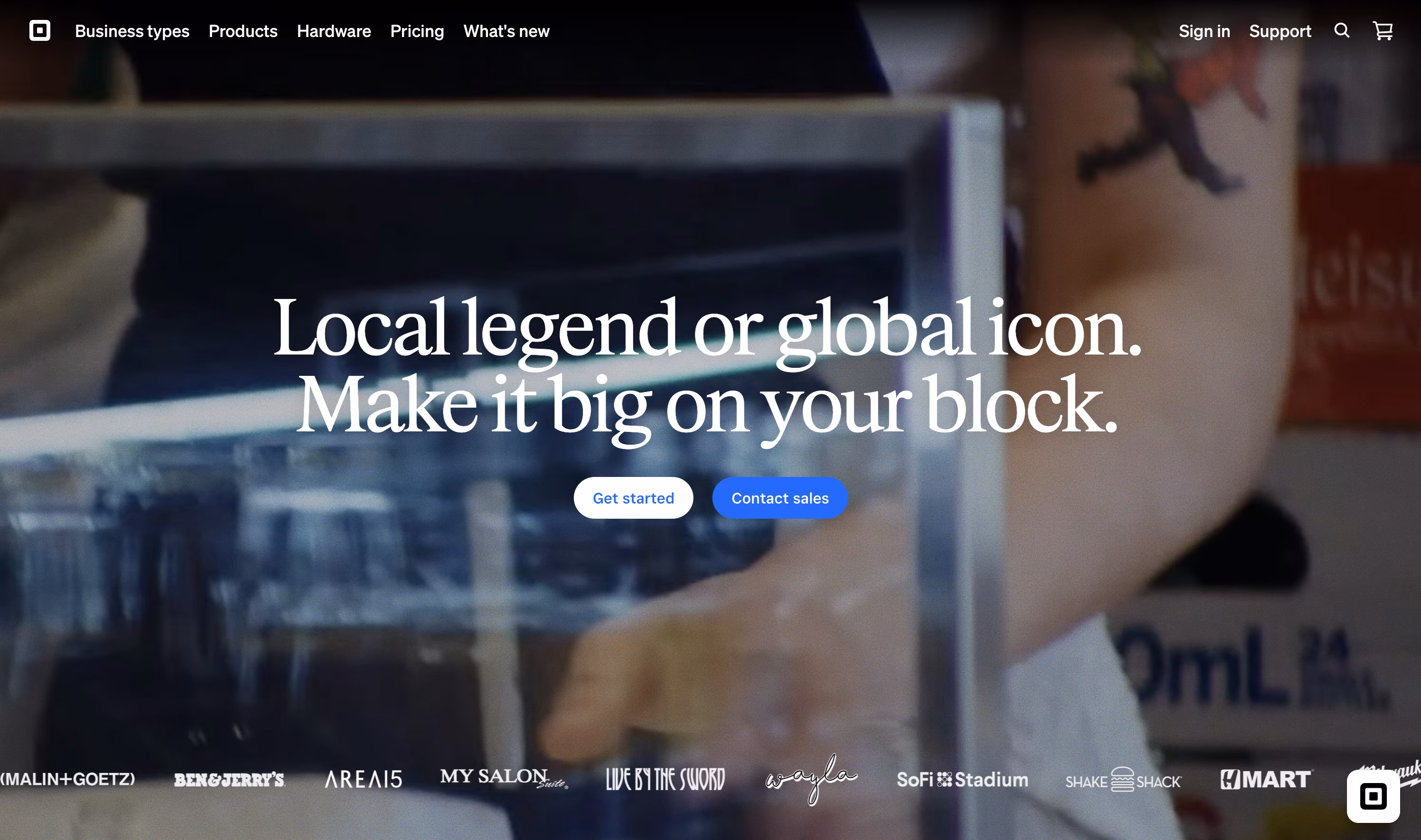 Square POS website view 