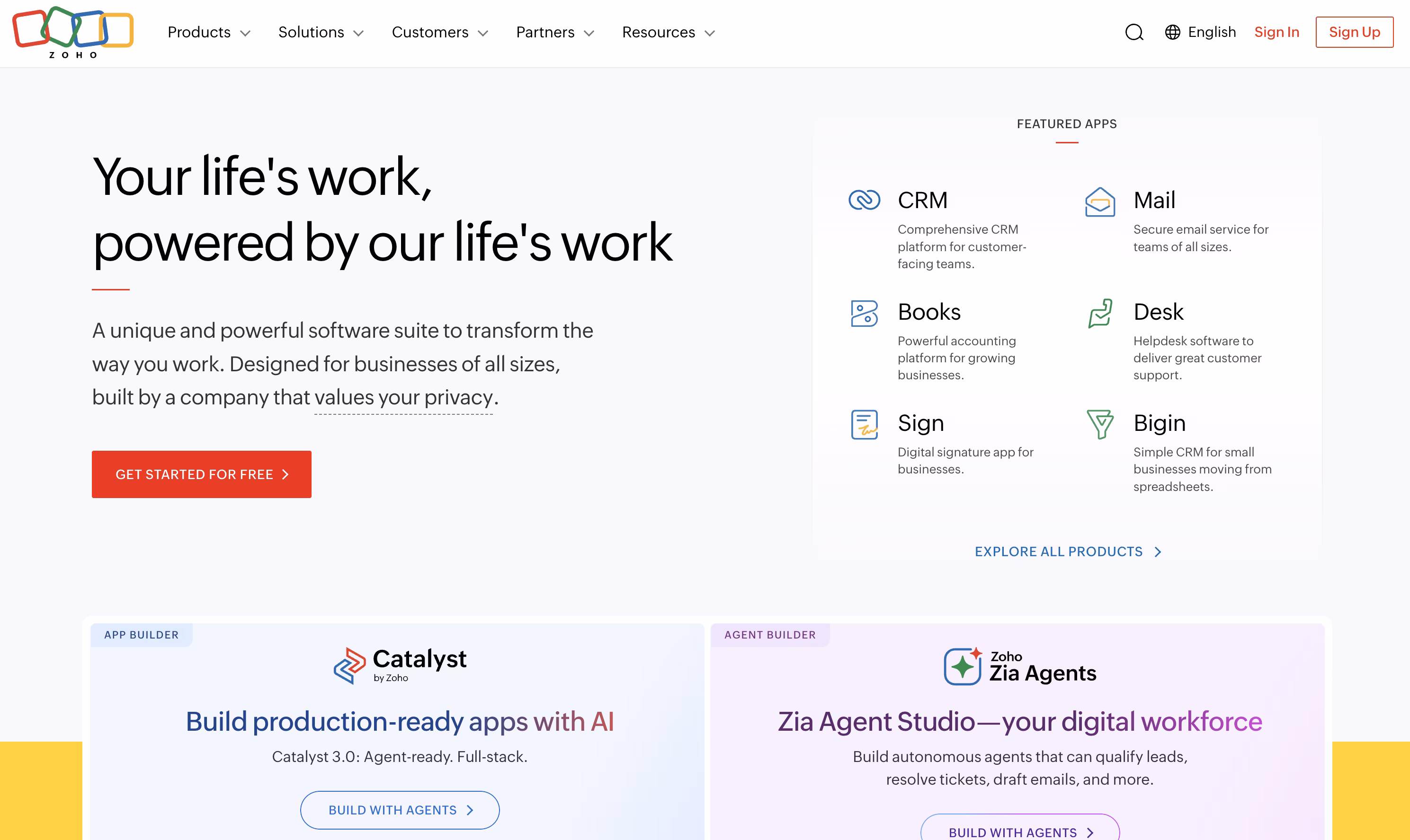Zoho CRM website view - Customer & Sales management