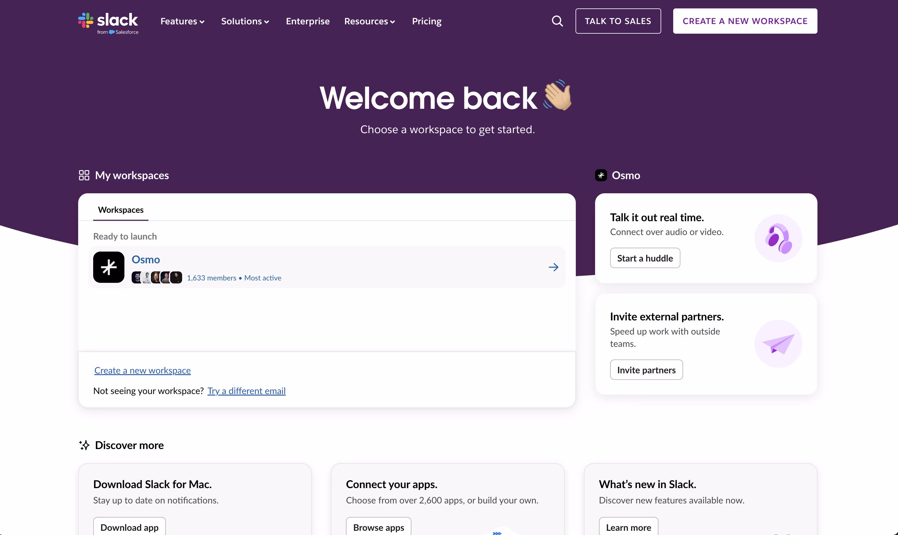 Slack website view