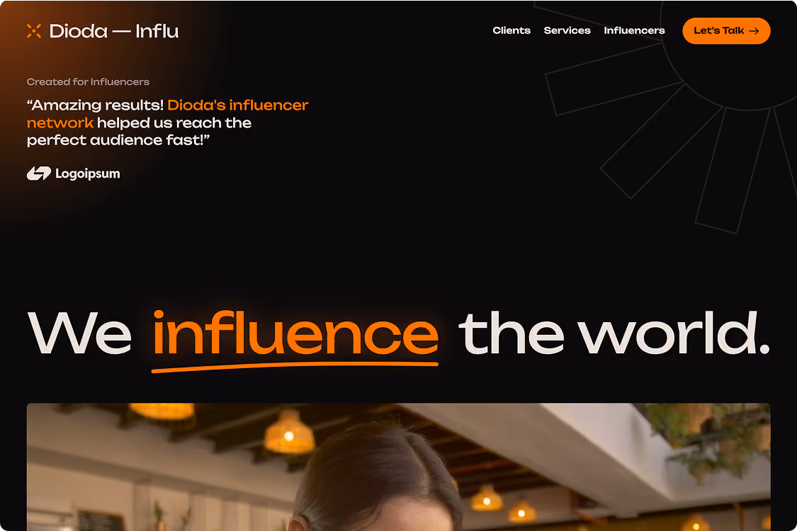Dioda — Influencer Marketing Website Template