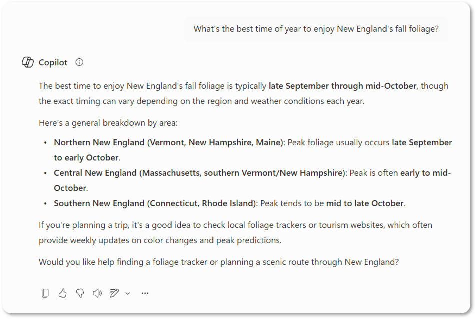 A screenshot example of how AI responds to a simple prompt