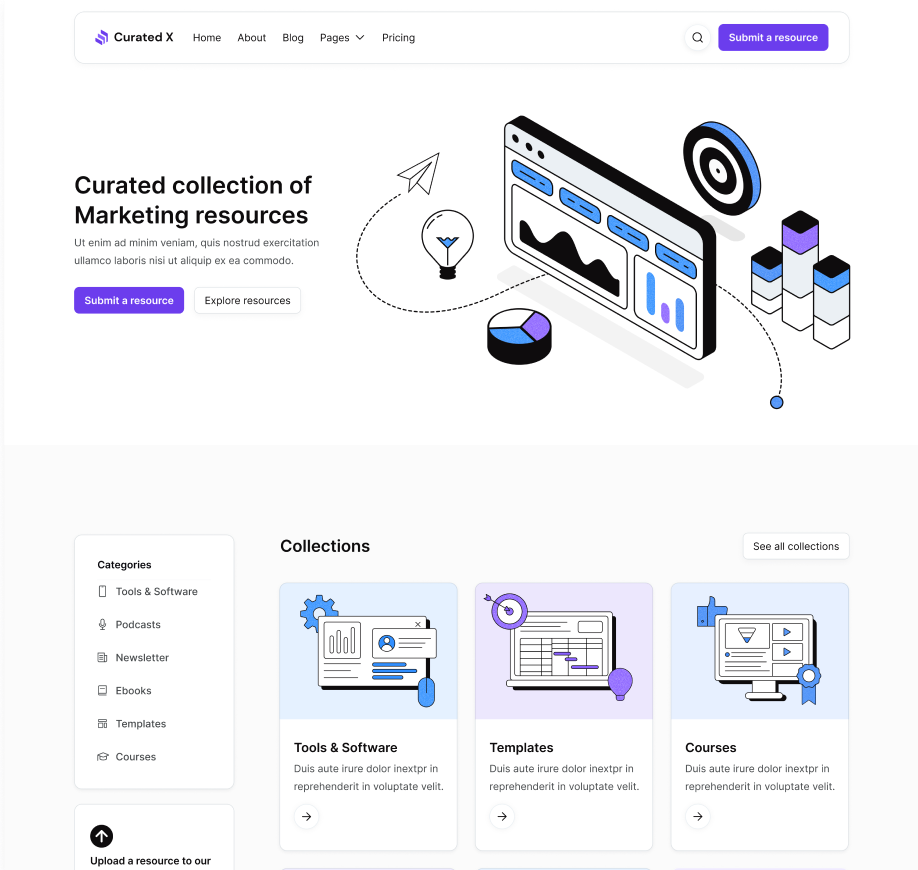 Curated X - Home Page Curation Website Webflow Template