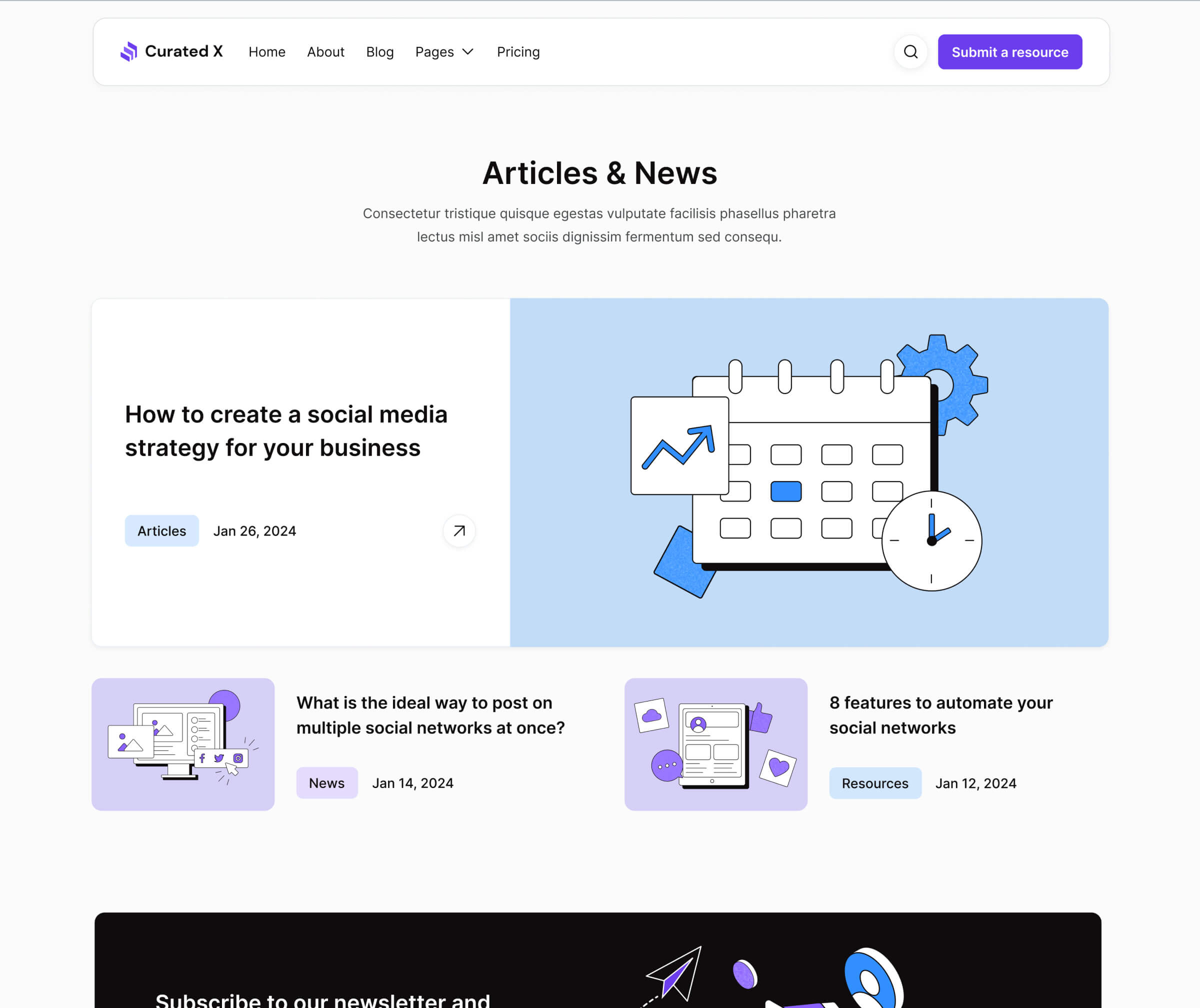 Curated X - Blog Page - Curation Website Webflow Template