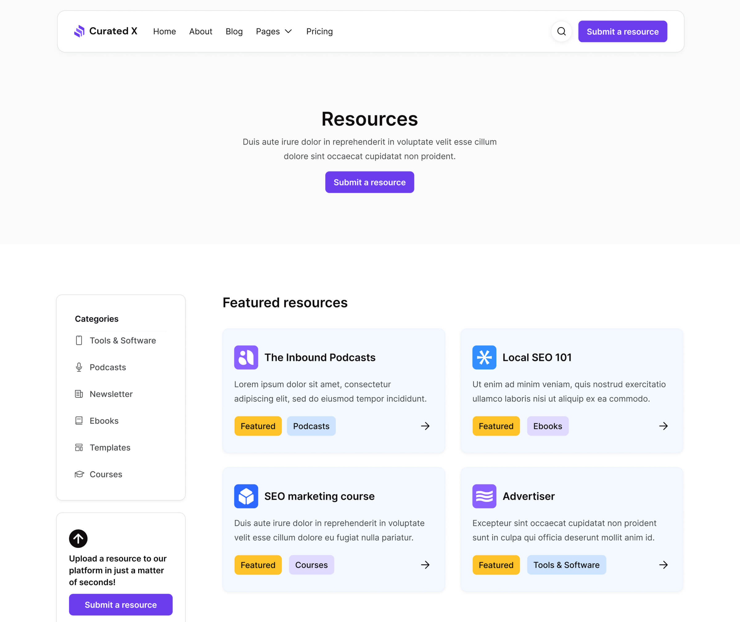 Curated X - Resources Page - Curation Website Webflow Template