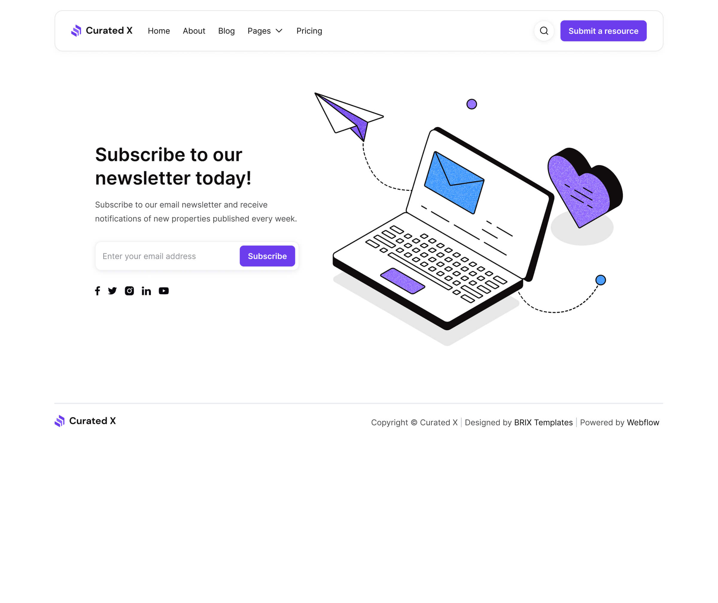 Curated X - Subscribe Page - Curation Website Webflow Template