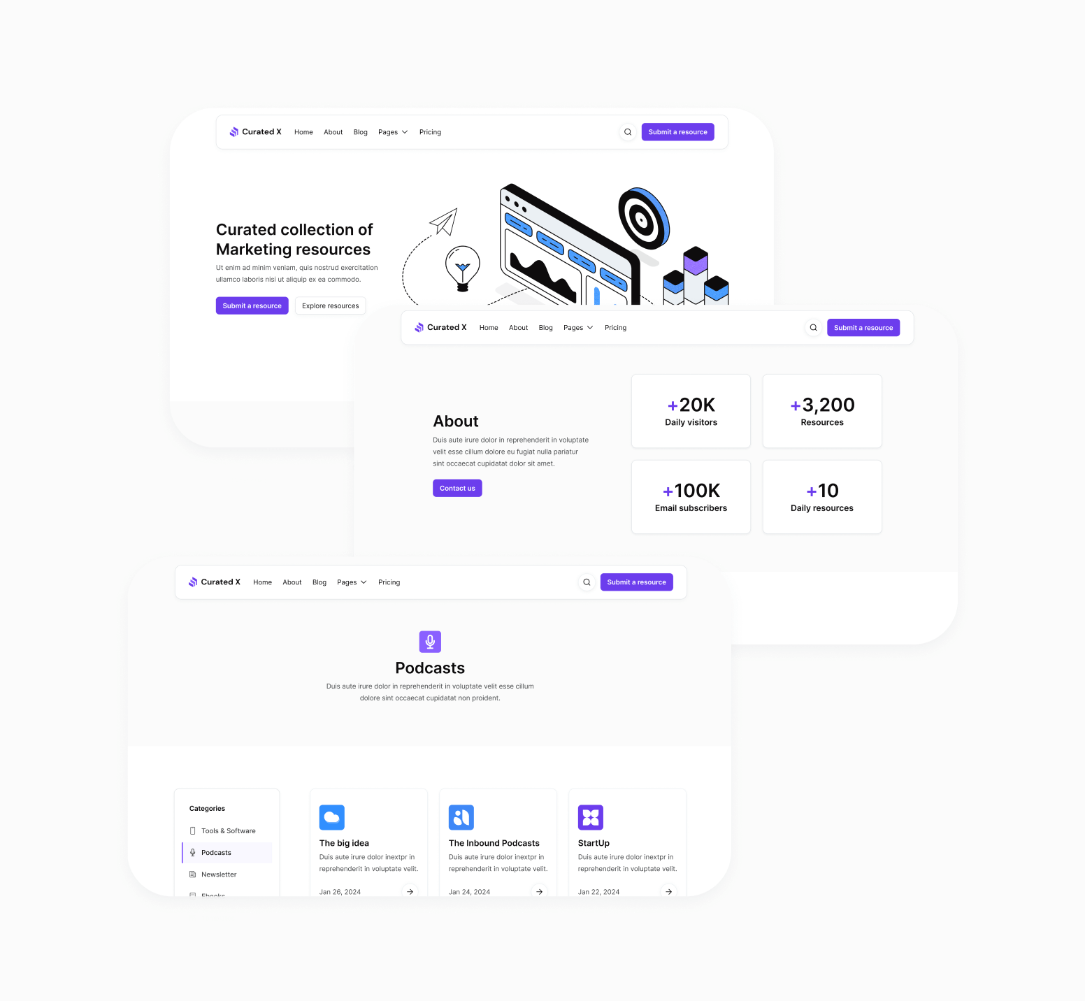 Curated X - 35 Sections Included - Curation Website Webflow Template