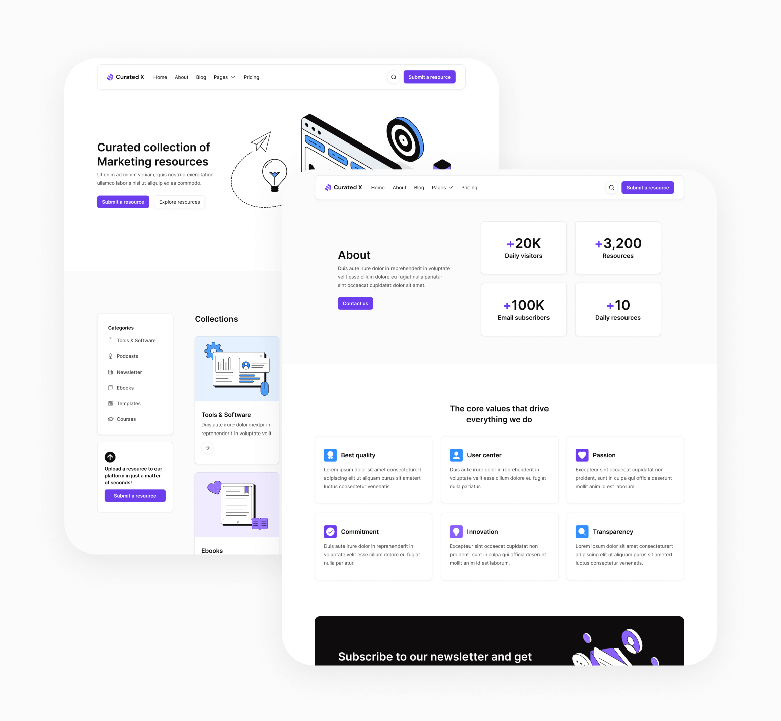 Curated X - 15 Pages Included - Curation Website Webflow Template