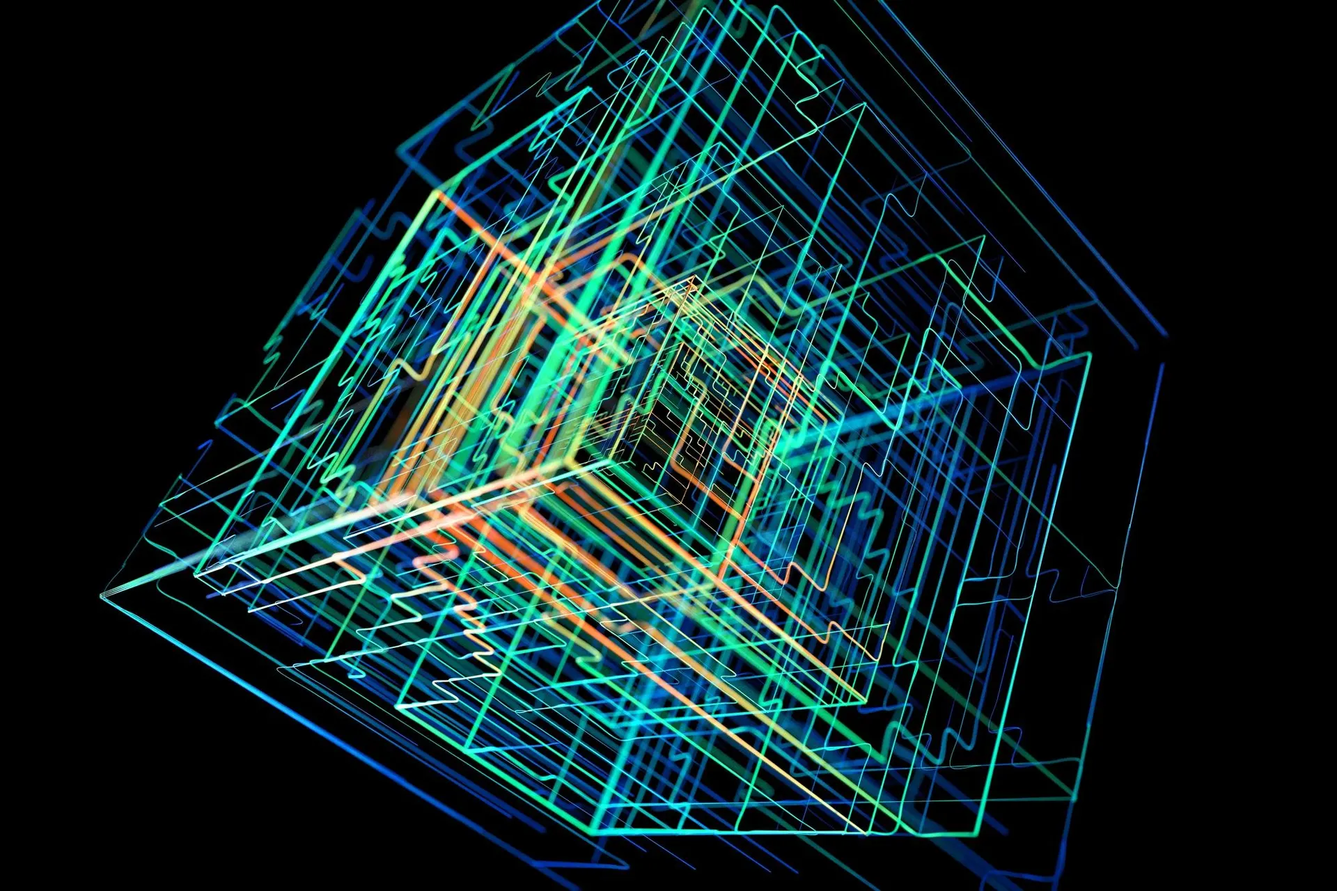 A box formed of overlapping glowing lines