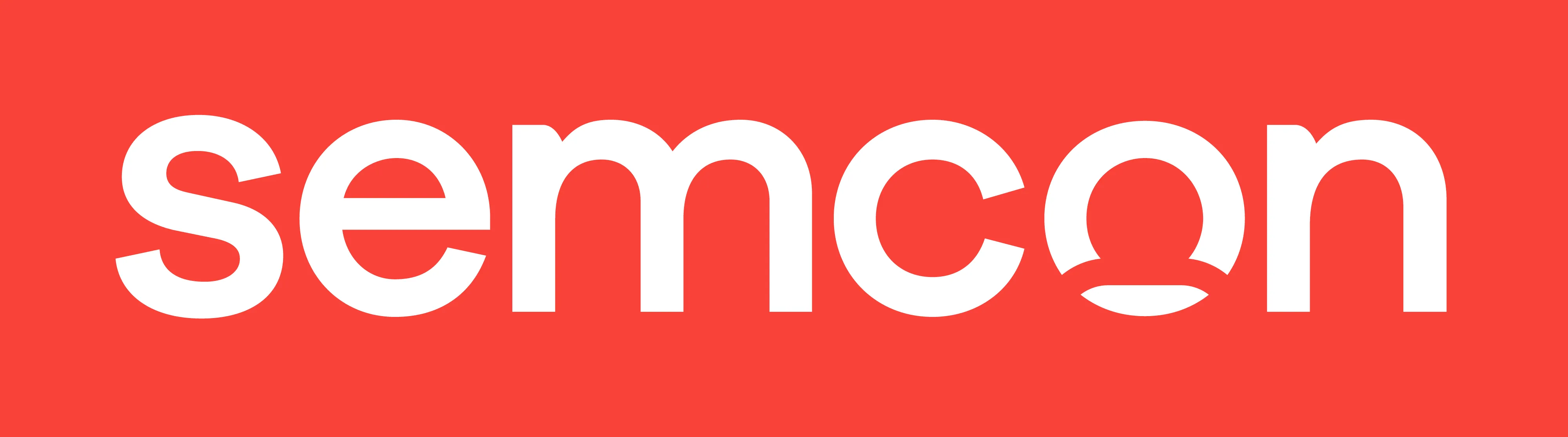 White lowercase 'semcon' text logo on a red background.