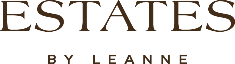 "ESTATES" text in large serif font with "BY LEANNE" in smaller capital letters below.