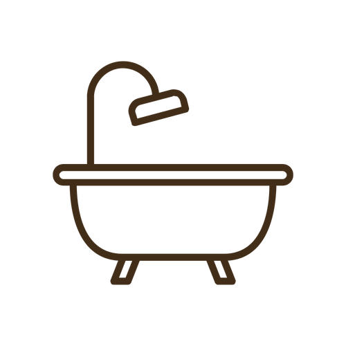 Line icon of a bathtub with a showerhead.