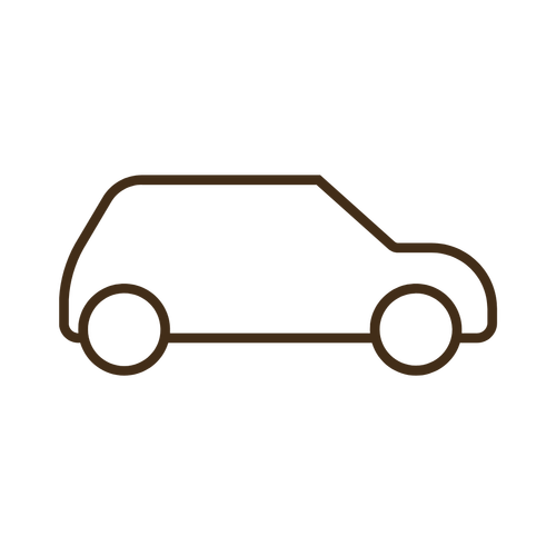 Simple black line drawing of a car seen from the side on a white background.