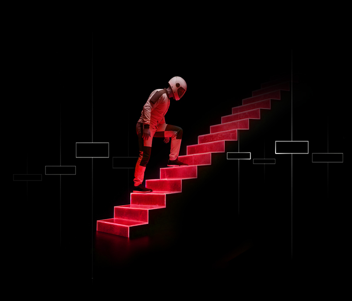 Illustration of a person stepping up stairs, representing the transition from demo to live trading.