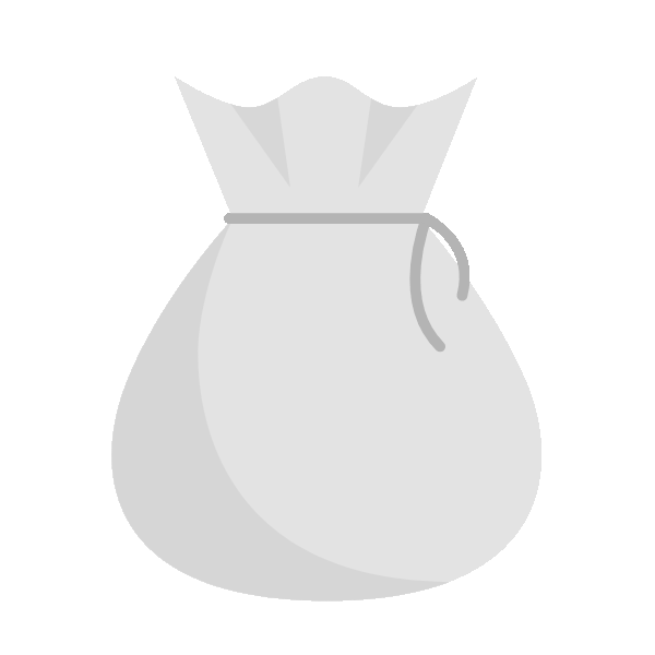Gray money bag icon with a tied string at the top.
