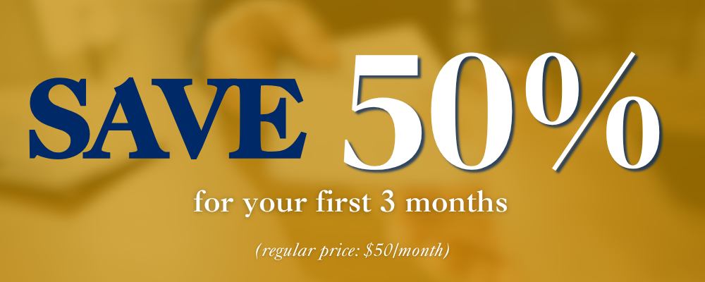 Limited-time offer: Save 50% for your first 3 months, regular price $50 per month.