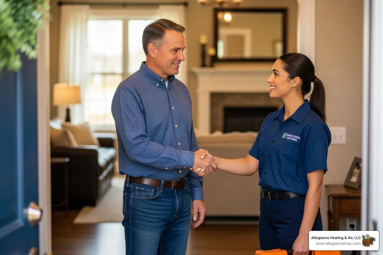 homeowner shaking hands with a trusted HVAC technician - aircon contractor