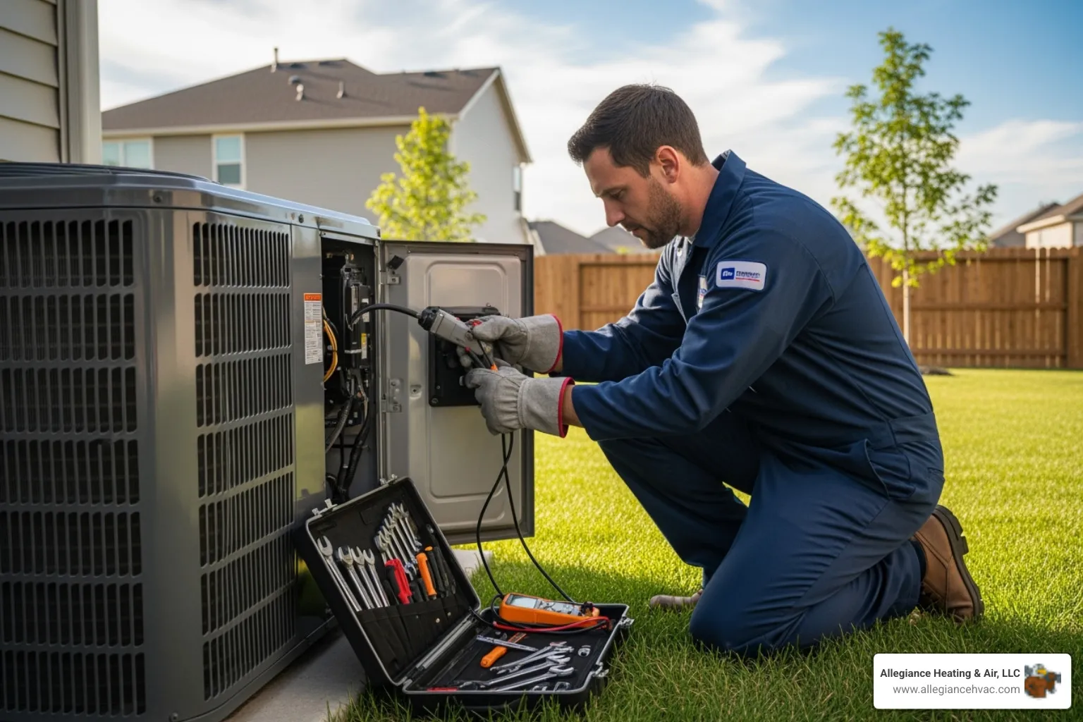 technician servicing an outdoor AC unit - aircon contractor