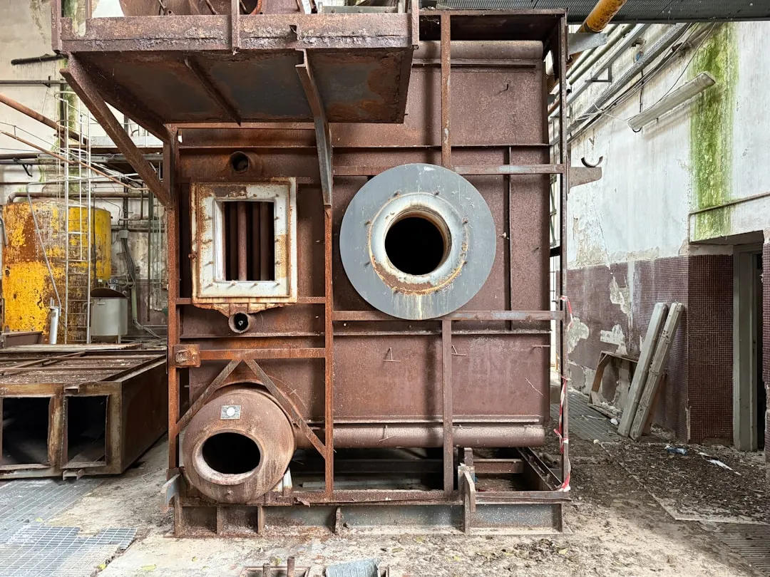 an old, rusty furnace unit - Heating system replacement